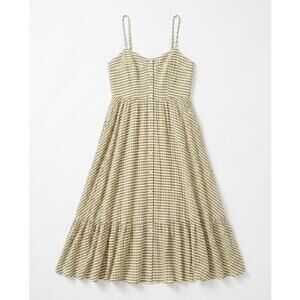 J.Crew Gingham Plaid Midi Dress Size 16 Tan White Seersucker Button Front
